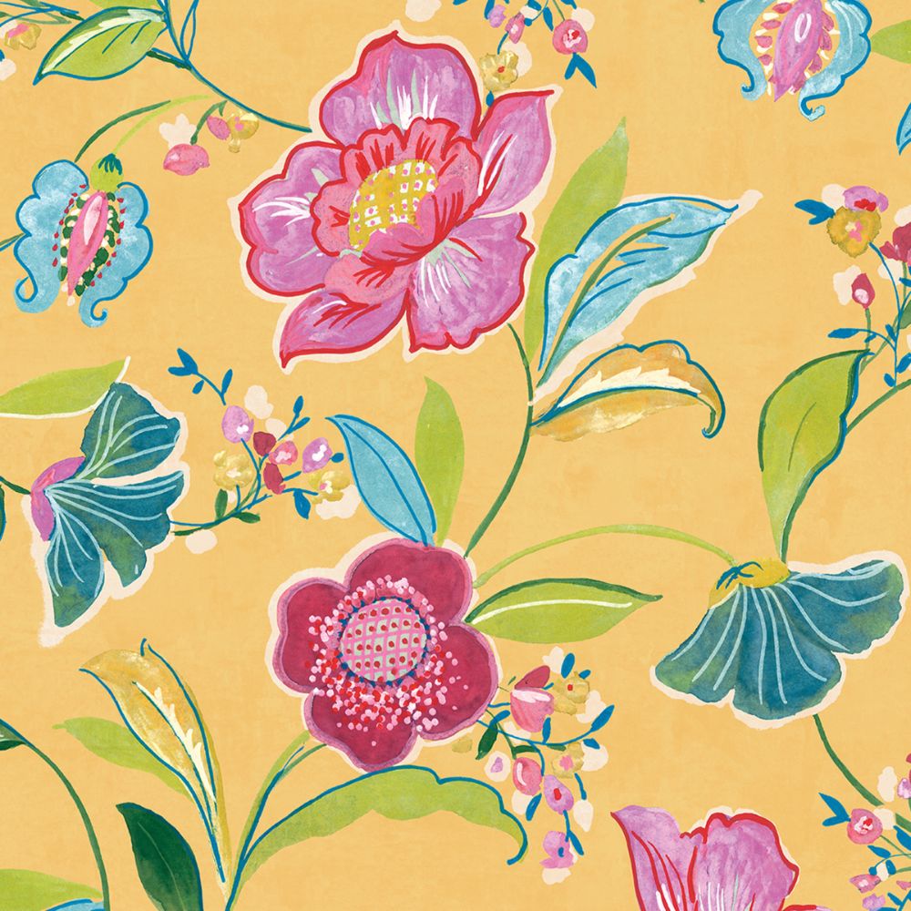 NextWall NW52306 Painterly Floral Wallpaper in Cantaloupe