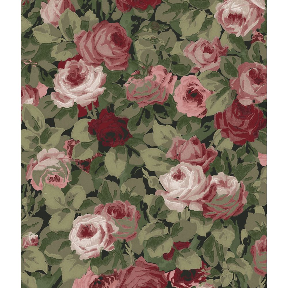 NextWall NW52401 Rose Garden Wallpaper in Garnet & Basil