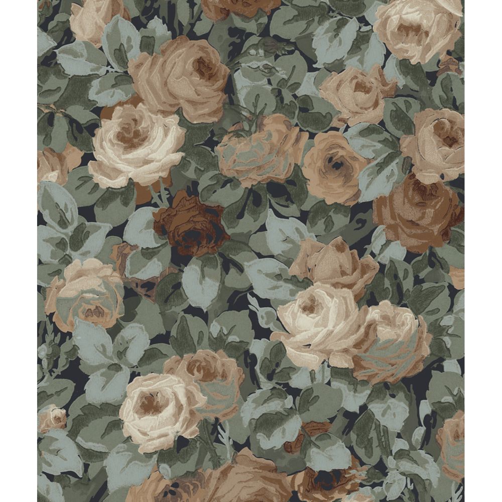 NextWall NW52402 Rose Garden Wallpaper in Midnight Blue & Cafe