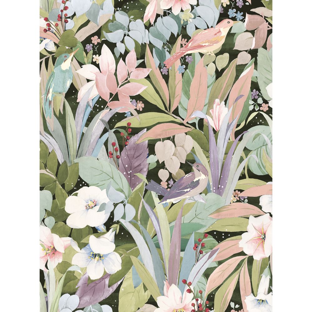 NextWall NW52505 Blossoming Birds Wallpaper in Forest & Petal Pink