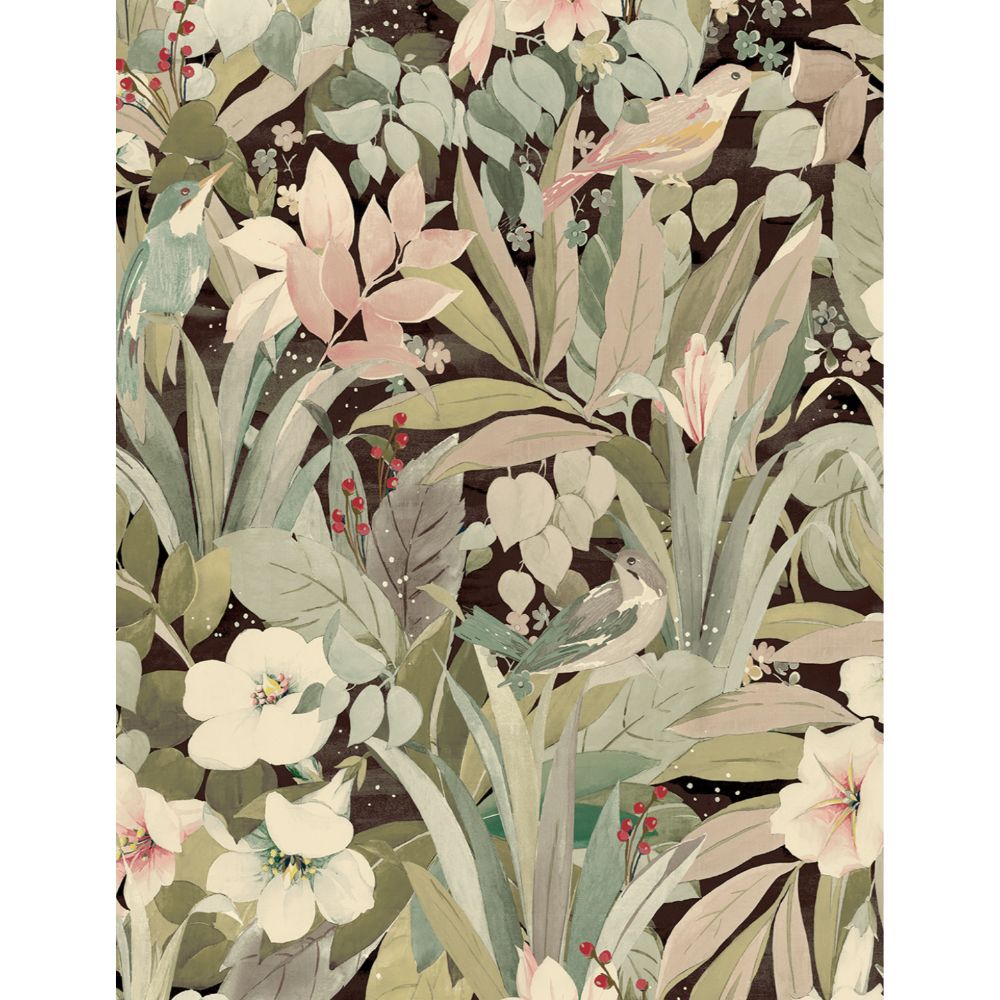 NextWall NW52506 Blossoming Birds Wallpaper in Sage & Ash Brown