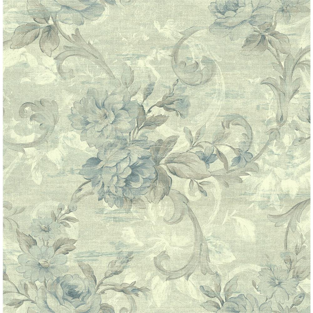 Wallquest AR31202 Nouveau Large Floral Scroll Wallpaper in Blue