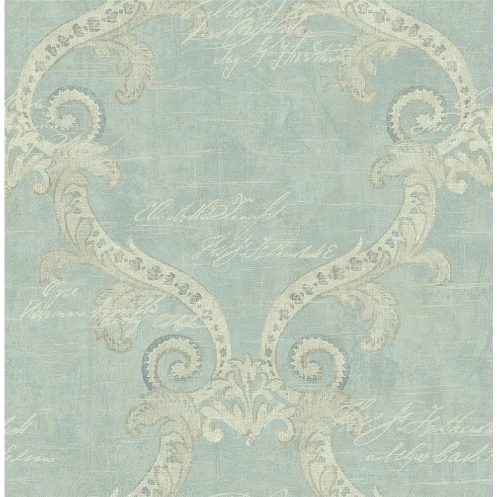 Wallquest AR32202 Nouveau Frame with Writing Wallpaper in Blue