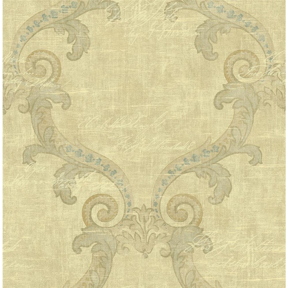 Wallquest AR32207 Nouveau Frame with Writing Wallpaper in Beige
