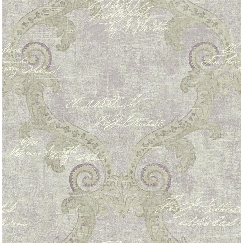 Wallquest AR32209 Nouveau Frame with Writing Wallpaper in Grey