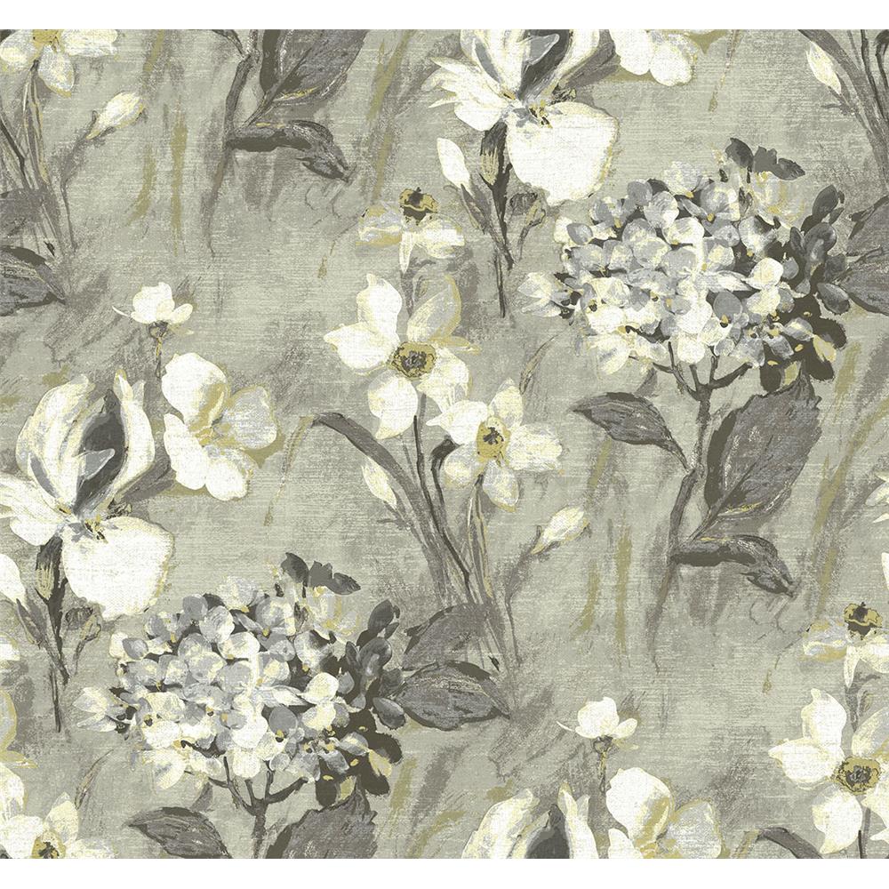 Wallquest AR32300 Nouveau Hydrangeas Wallpaper in Grey