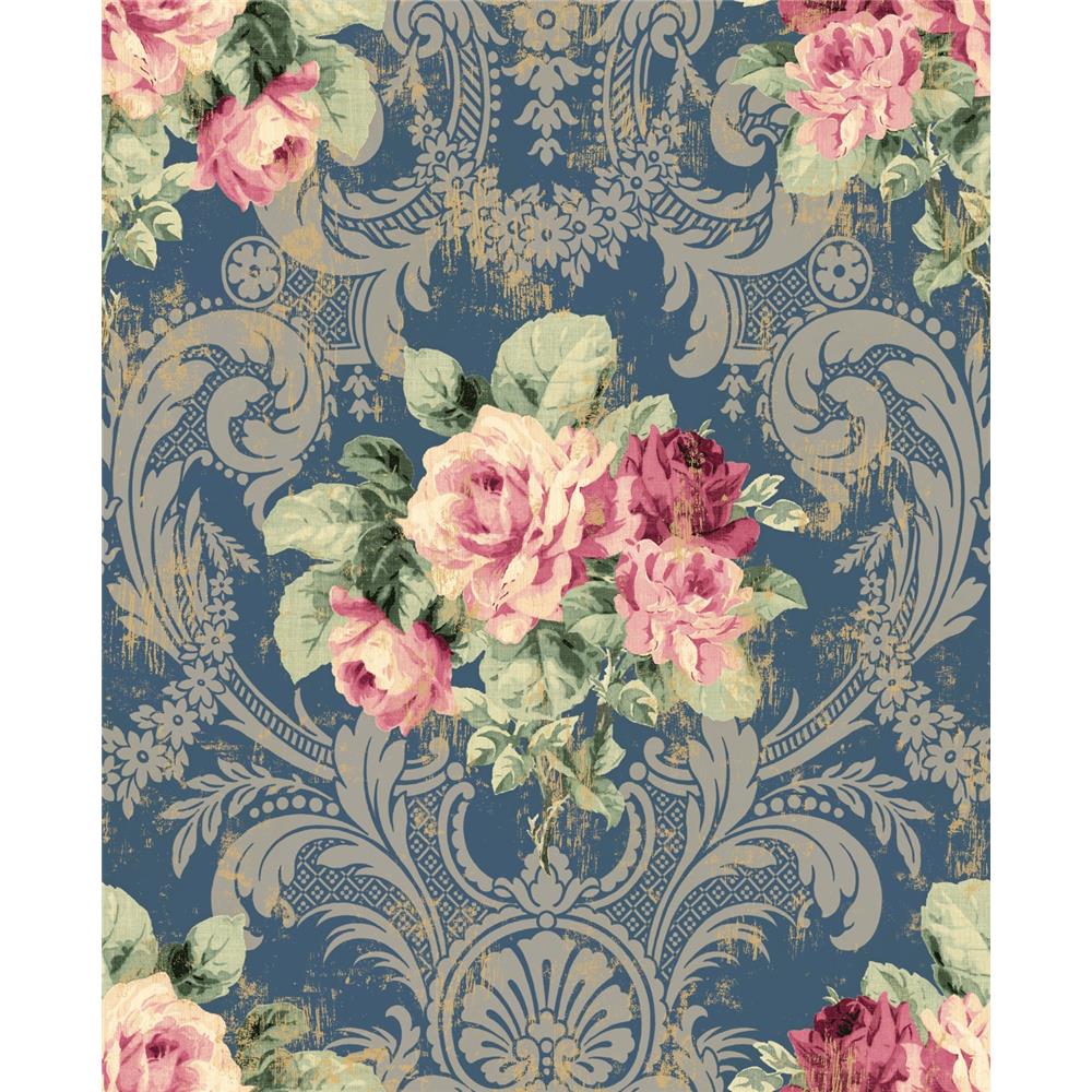 Wallquest BM61102 Balmoral Bethany Floral Wallpaper in Blue