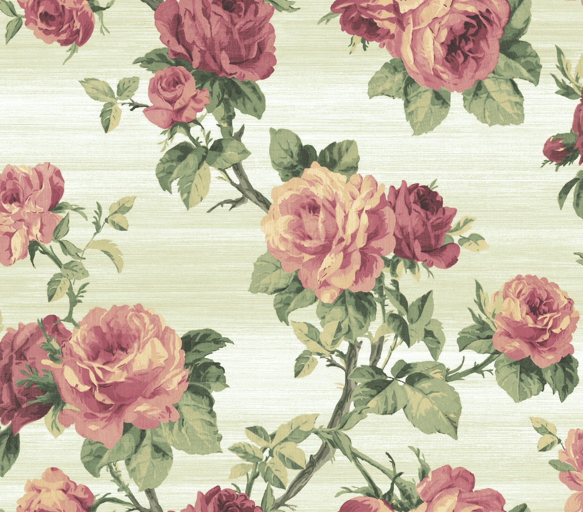 Wallquest BM61212 Balmoral Rose Vine Floral Wallpaper in Green