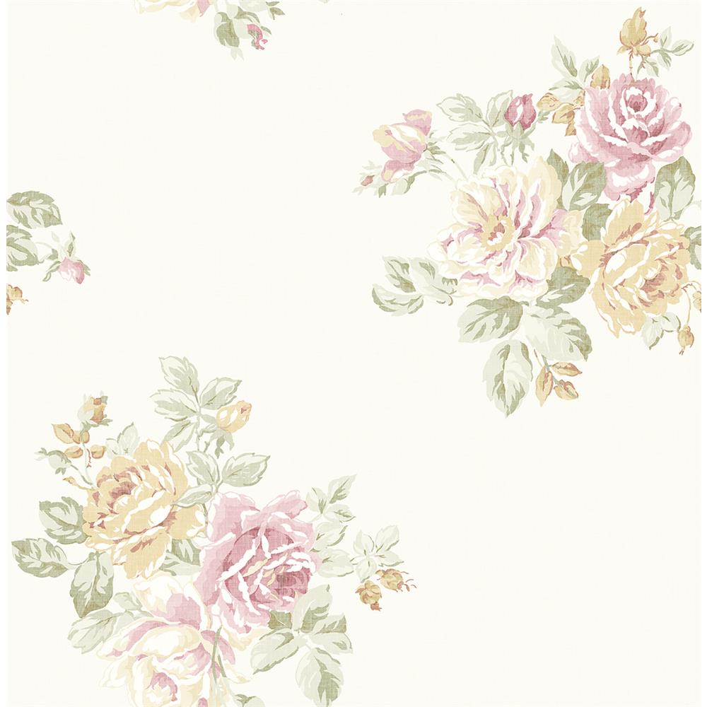 Wallquest FG70001 Flora Rose Bouquet Wallpaper in White