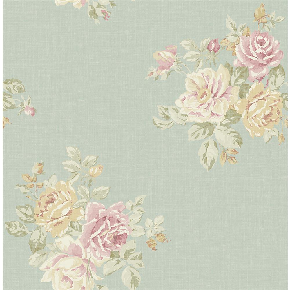 Wallquest FG70002 Flora Rose Bouquet Wallpaper in Green