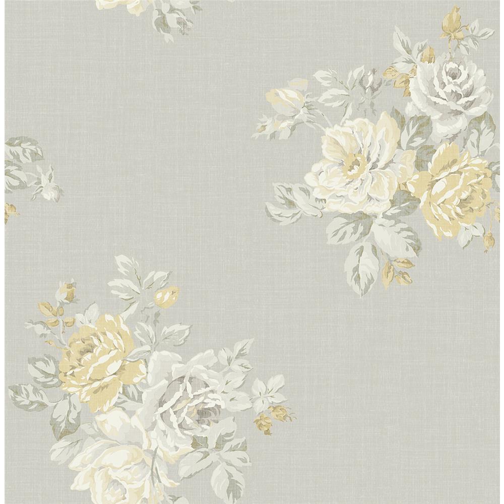 Wallquest FG70008 Flora Rose Bouquet Wallpaper in Grey
