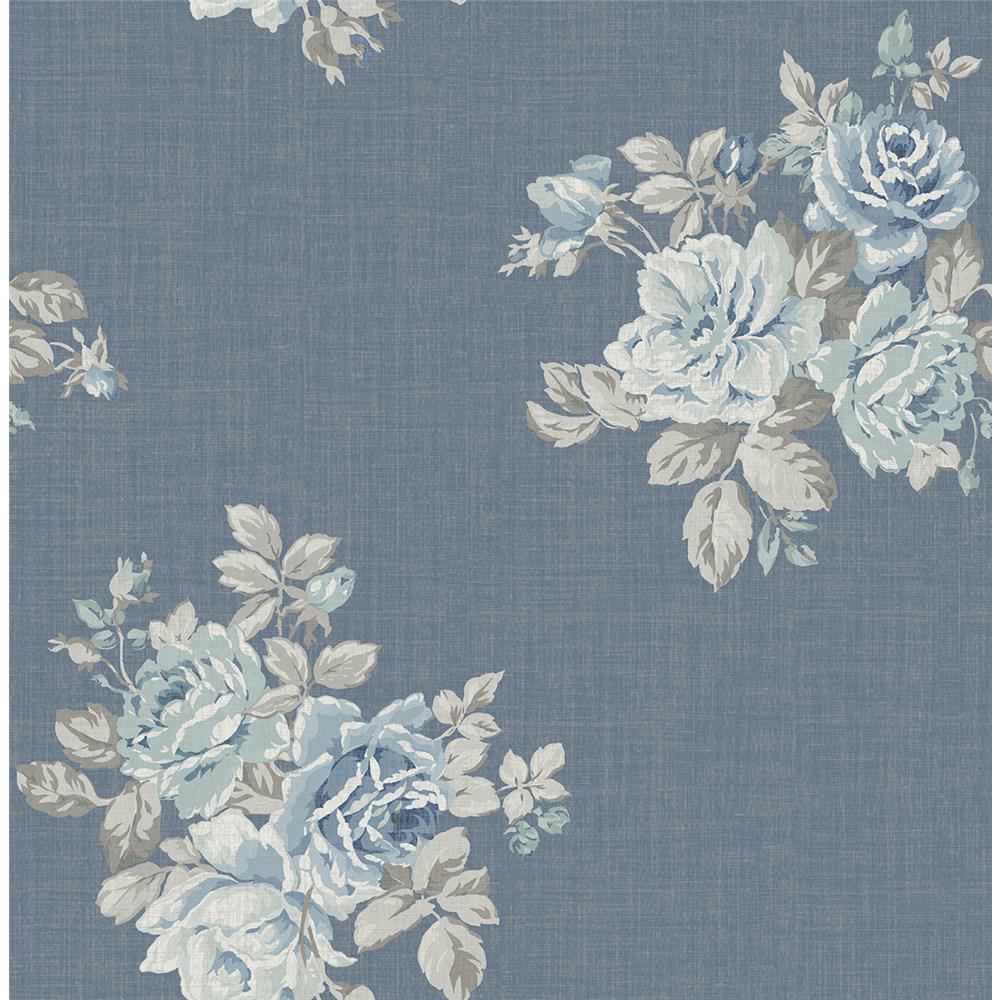 Wallquest FG70017 Flora Rose Bouquet Wallpaper in Blue