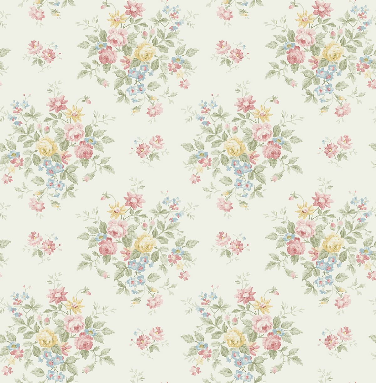 Wallquest FG71001 Flora Bouquet Wallpaper in White