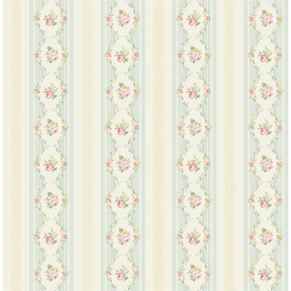Wallquest FG71101 Flora Floral Stripe Wallpaper in Blue