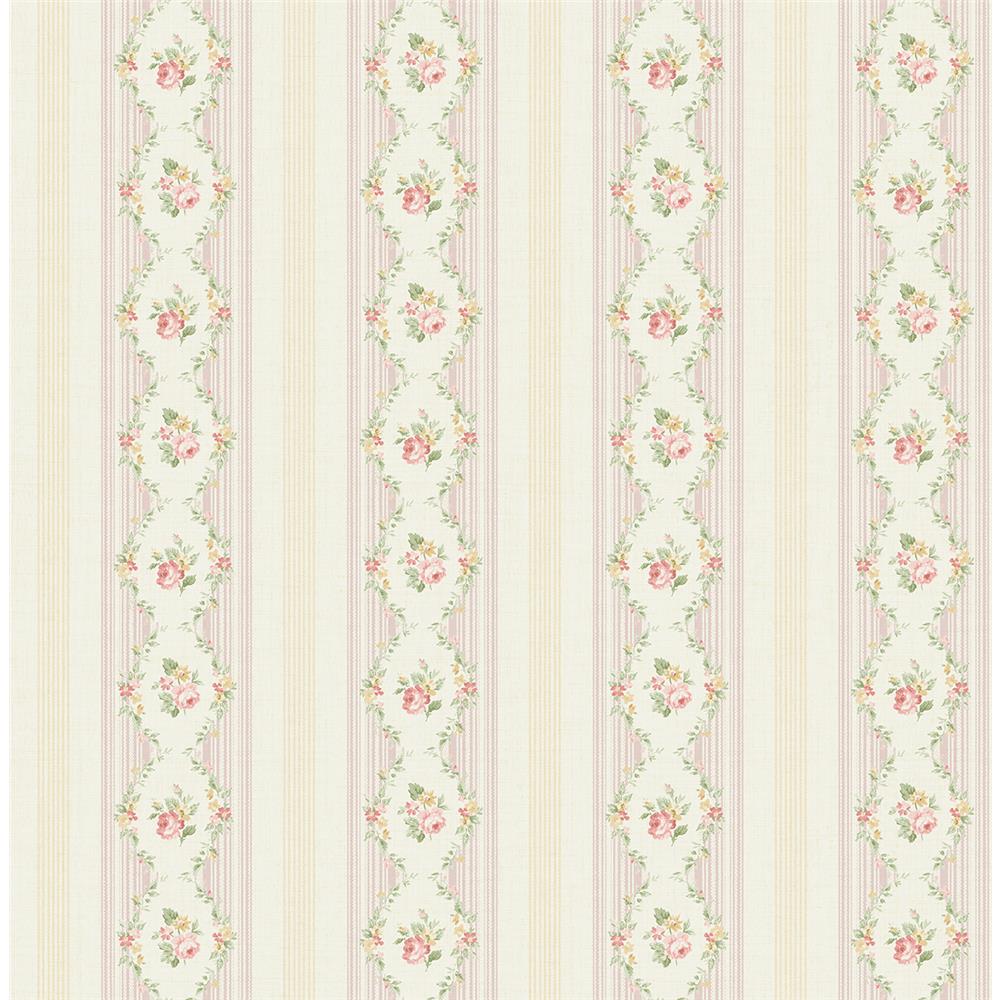 Wallquest FG71103 Flora Floral Stripe Wallpaper in Pink