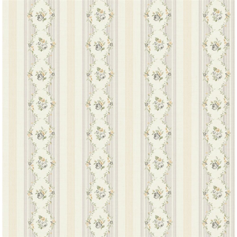 Wallquest FG71108 Flora Floral Stripe Wallpaper in Neutral 