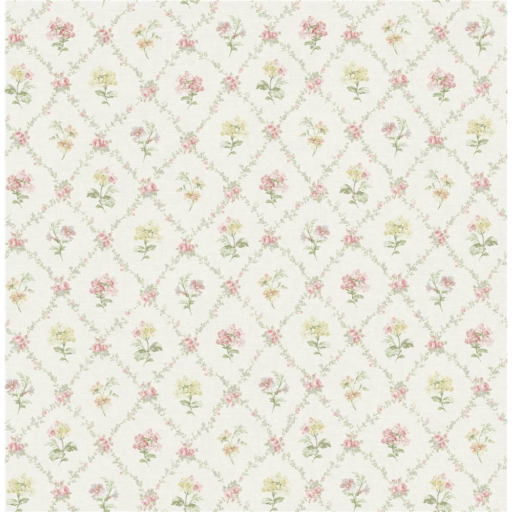 Wallquest FG71508 Flora Diamond Floral Wallpaper in Pink
