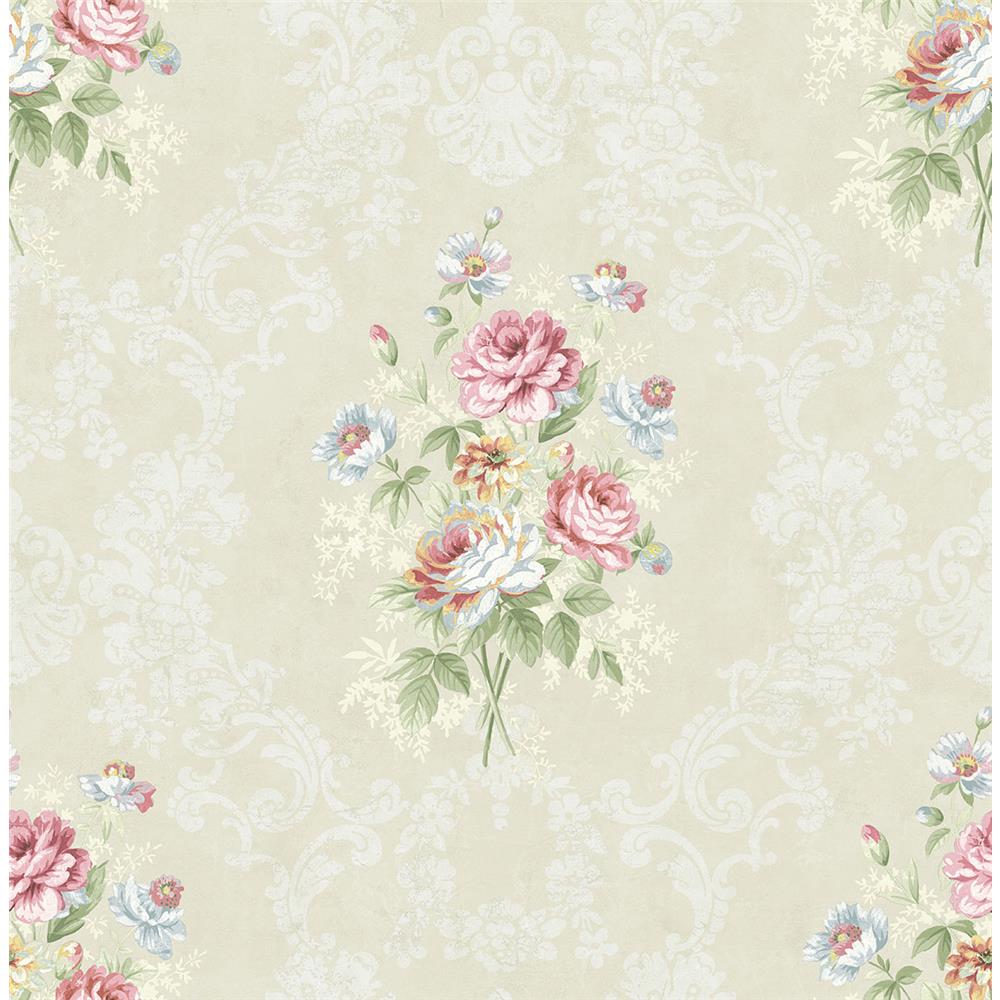 Wallquest FL90003 French Cameo Bouquet Floral Wallpaper in Beige 