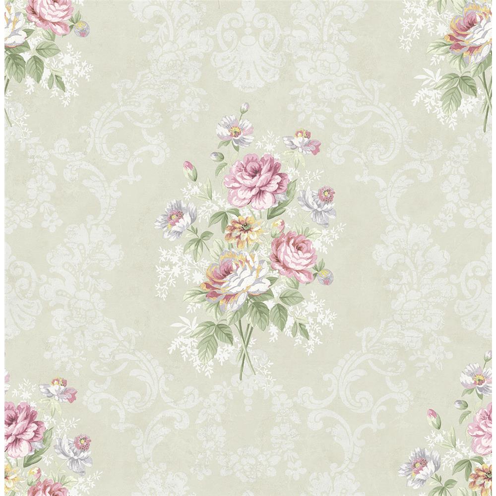 Wallquest FL90009 French Cameo Bouquet Floral Wallpaper in Grey