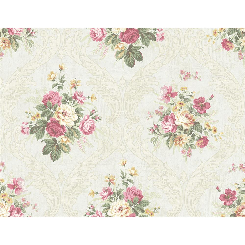 Wallquest FL90409 French Cameo Peyton Floral Wallpaper in Pink