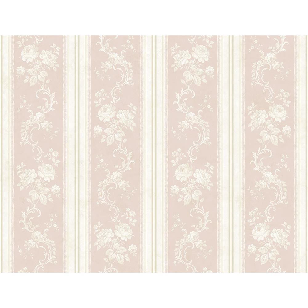 Wallquest FL90505 French Cameo Olette Striped Wallpaper in Pink