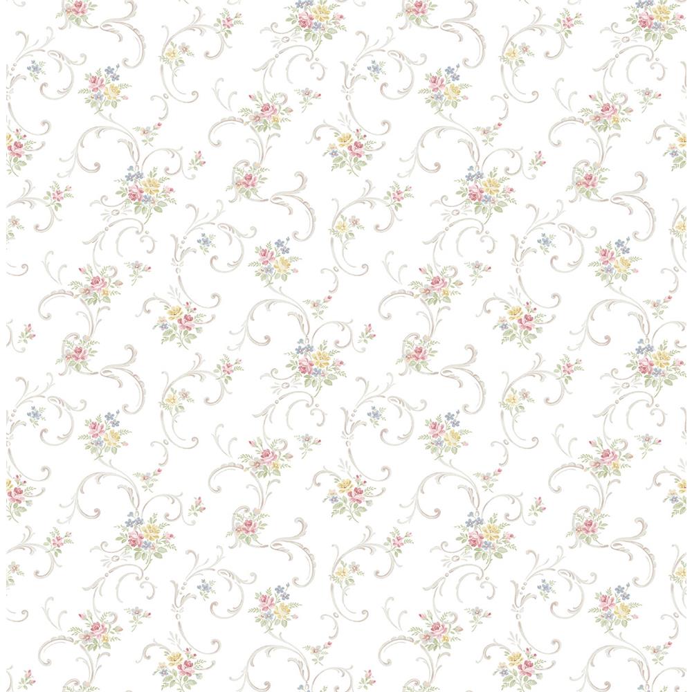 Wallquest FL90702 French Cameo Bouquet Scroll Floral Wallpaper in Neutral
