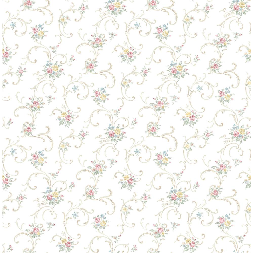 Wallquest FL90703 French Cameo Bouquet Scroll Floral Wallpaper in Neutral