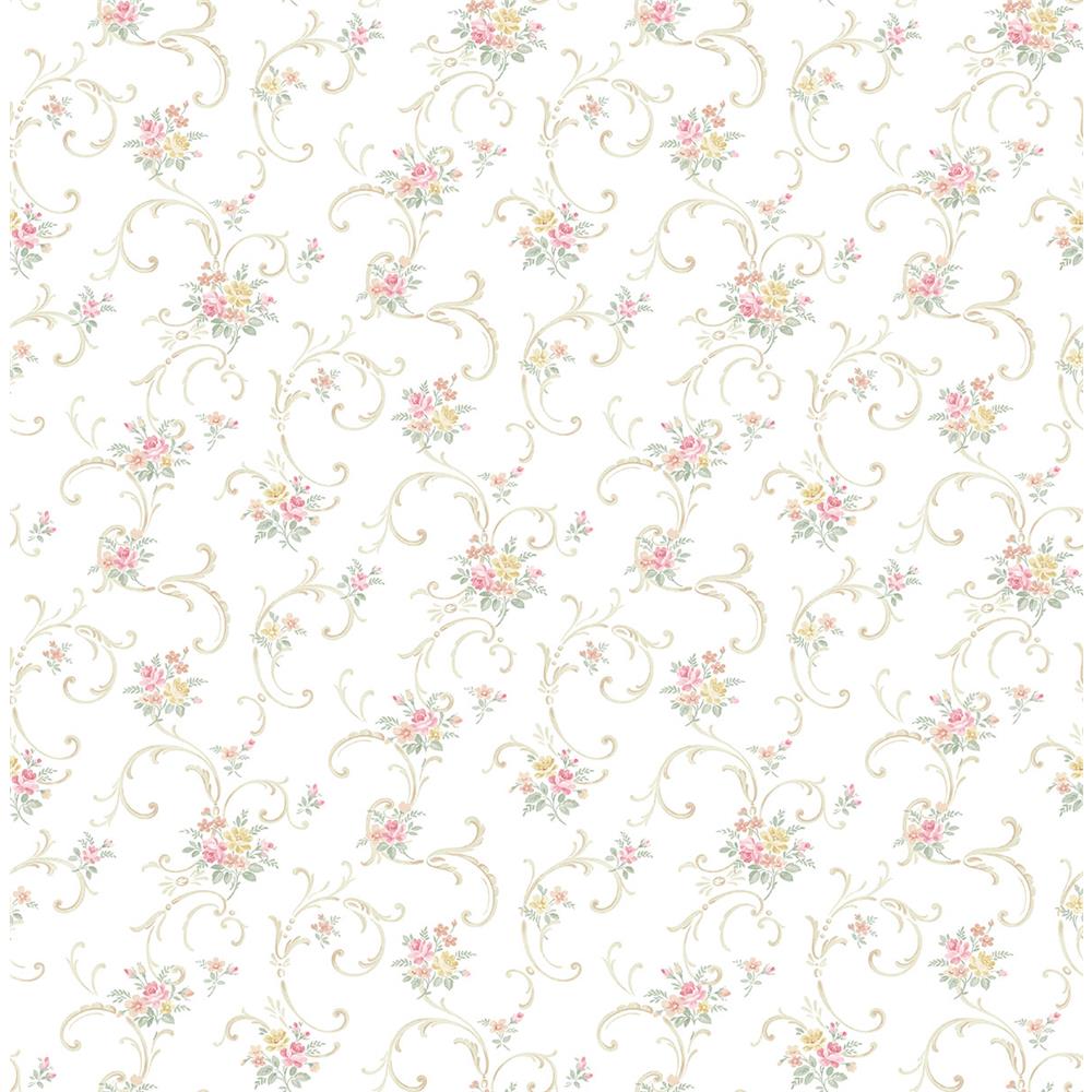 Wallquest FL90704 French Cameo Bouquet Scroll Floral Wallpaper in Neutral
