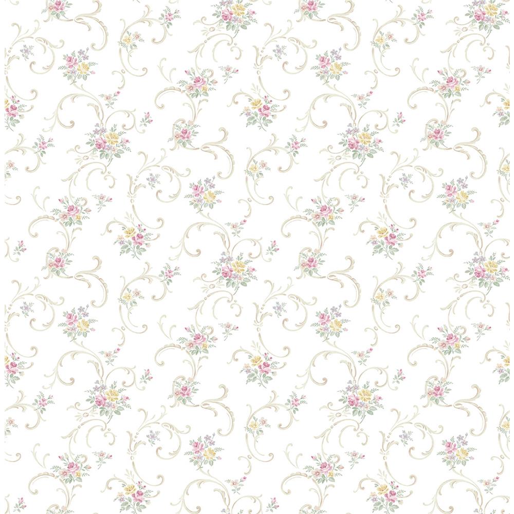 Wallquest FL90709 French Cameo Bouquet Scroll Floral Wallpaper in Neutral