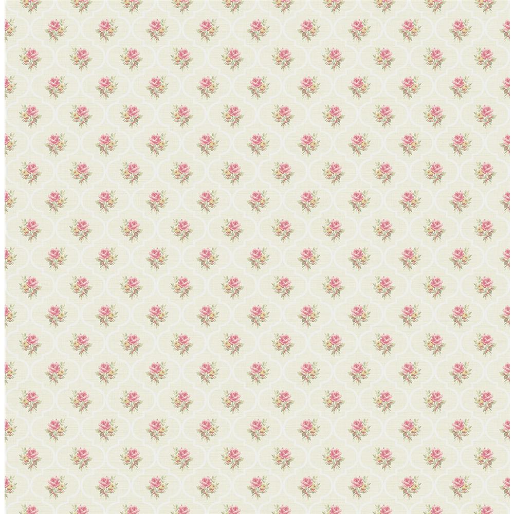 Wallquest FL91604 French Cameo Bouquet Trellis Floral Wallpaper in Pink