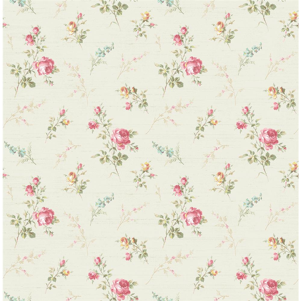 Wallquest FL92004 French Cameo Rose Bloom Floral Wallpaper in Pink