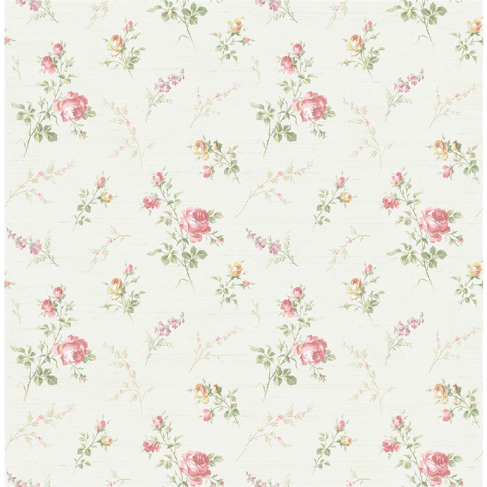 Wallquest FL92007 French Cameo Rose Bloom Floral Wallpaper in Pink