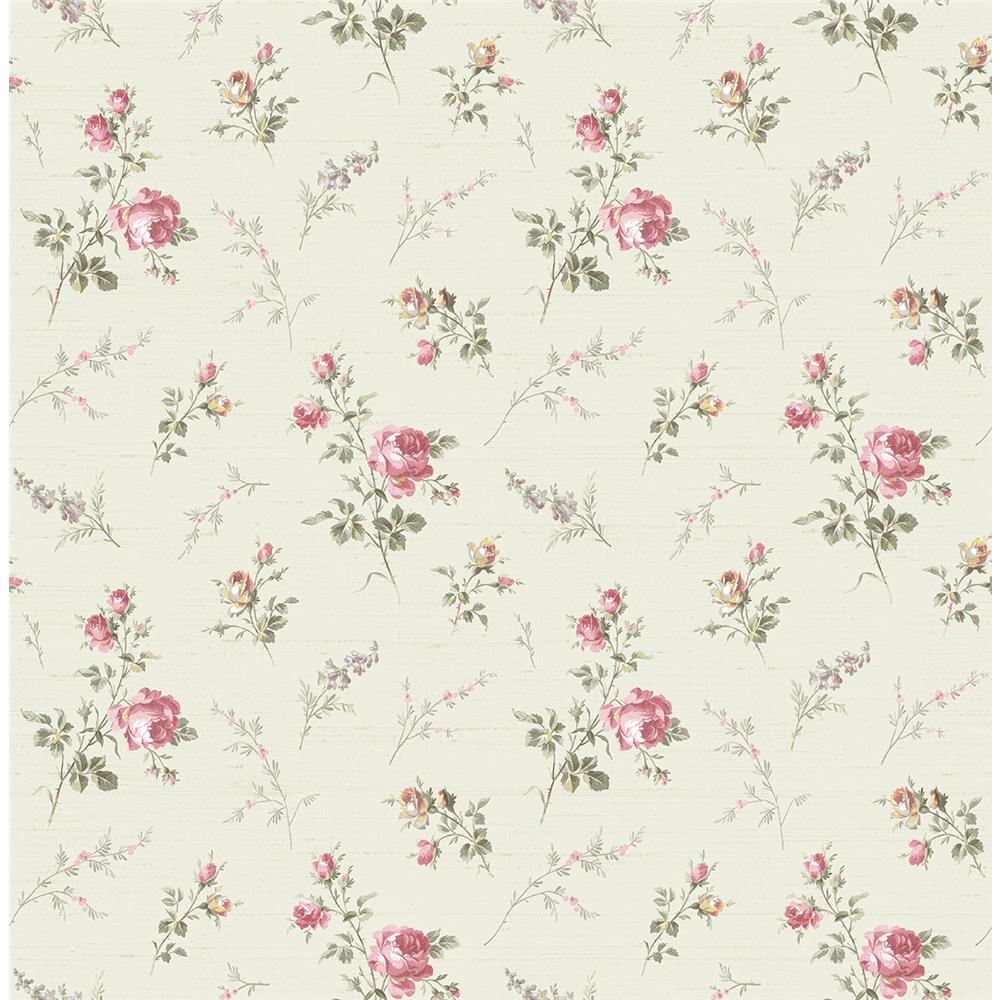 Wallquest FL92008 French Cameo Rose Bloom Floral Wallpaper in Pink
