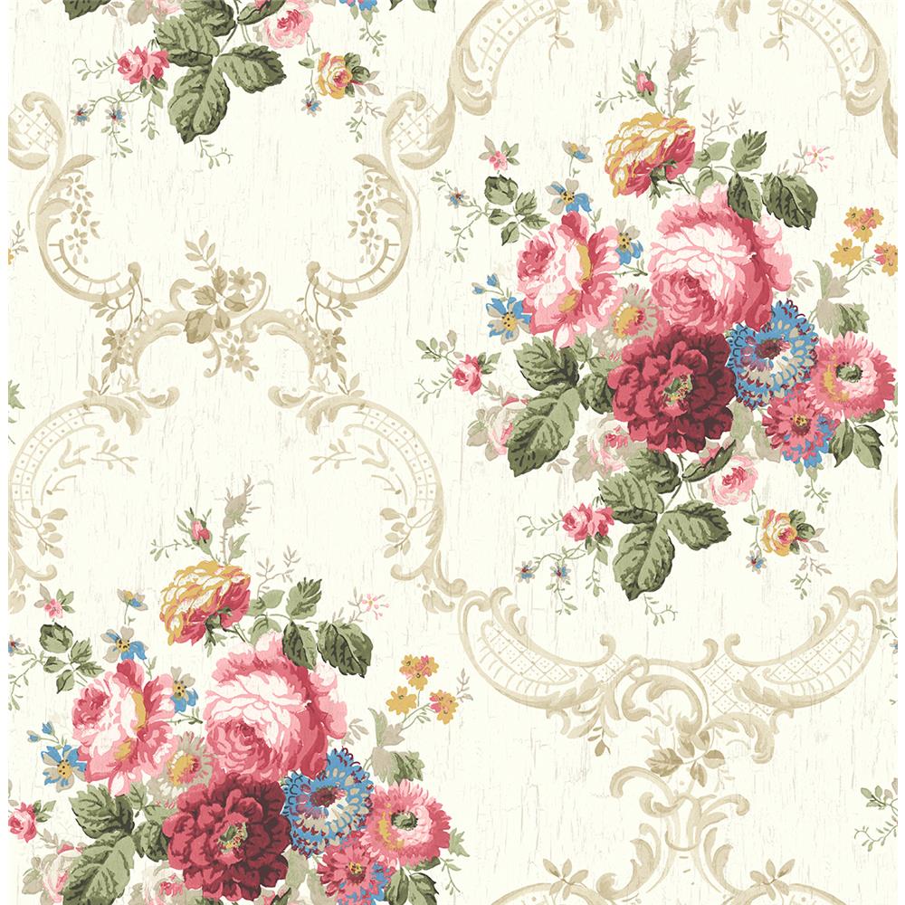 Wallquest FS50001 SPRING GARDEN Floral Bouquet Wallpaper in Beige