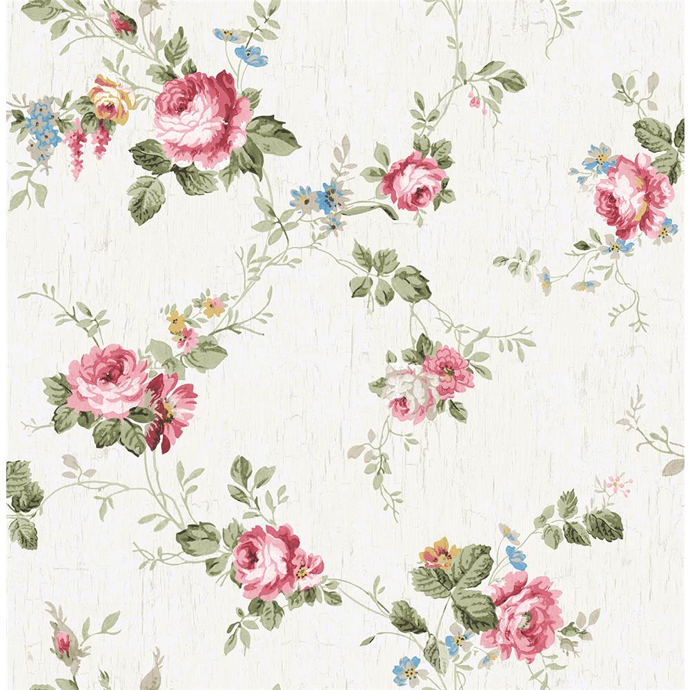 Wallquest FS50201 SPRING GARDEN Floral Trail Wallpaper in White