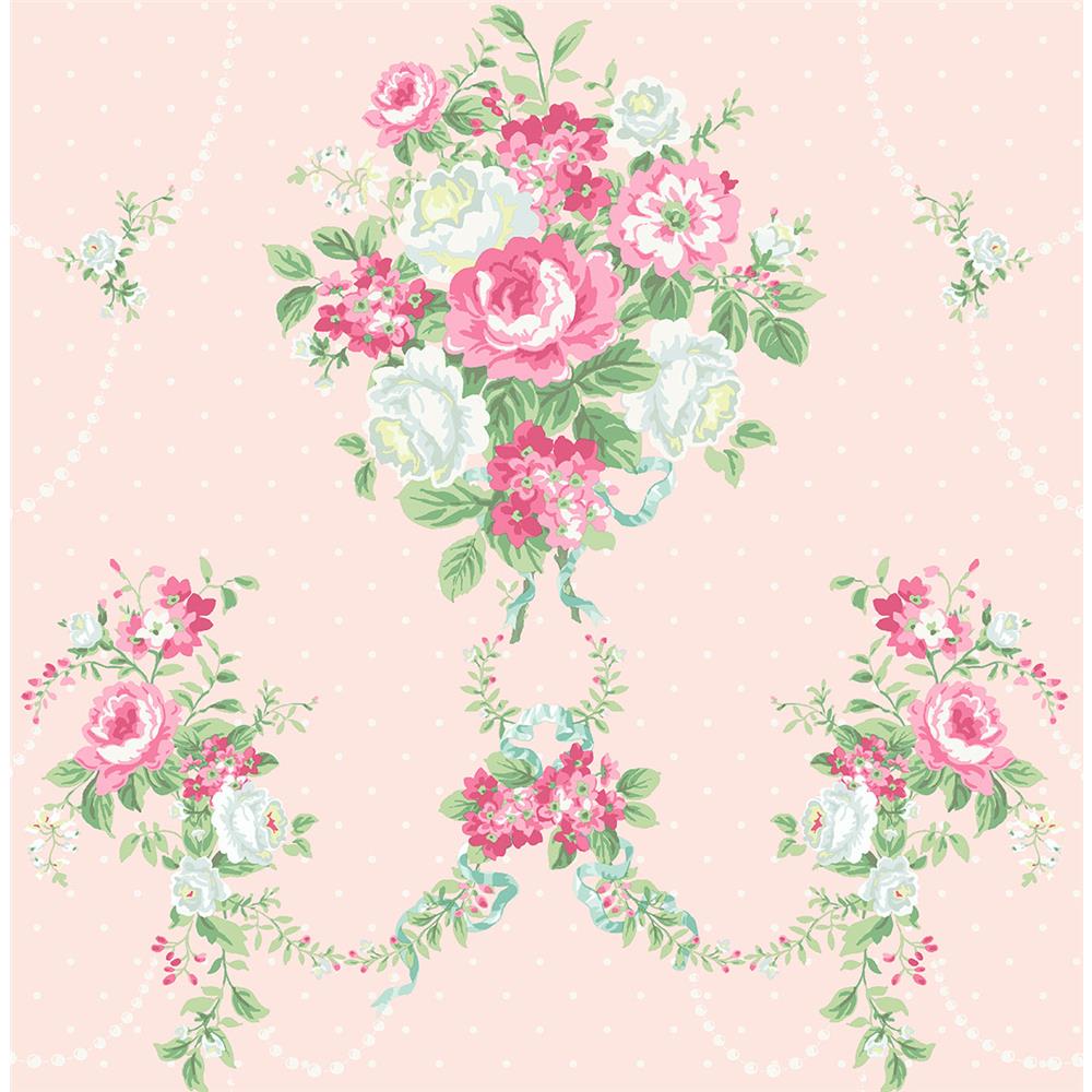 Wallquest HC80401 Mod Chic Floral Bouquets Wallpaper in Pink