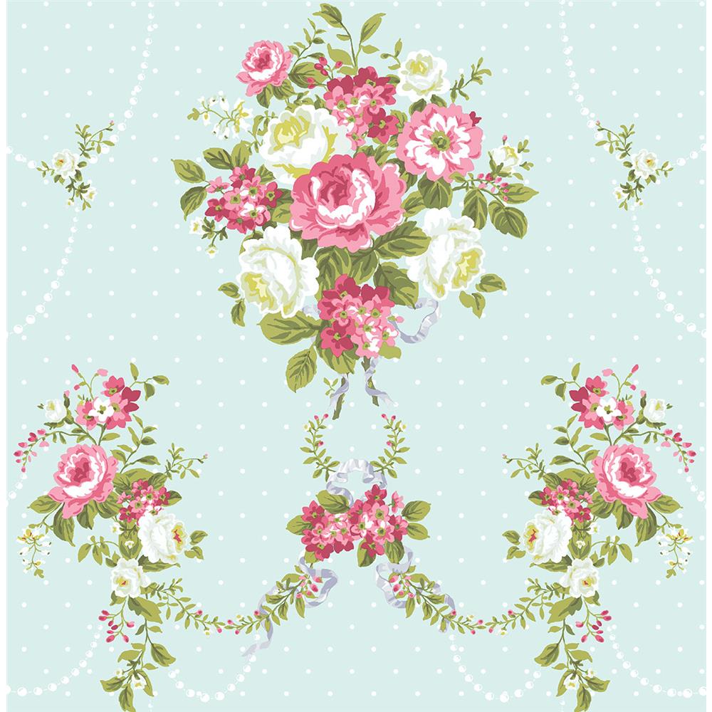 Wallquest HC80402 Mod Chic Floral Bouquets Wallpaper in Blue
