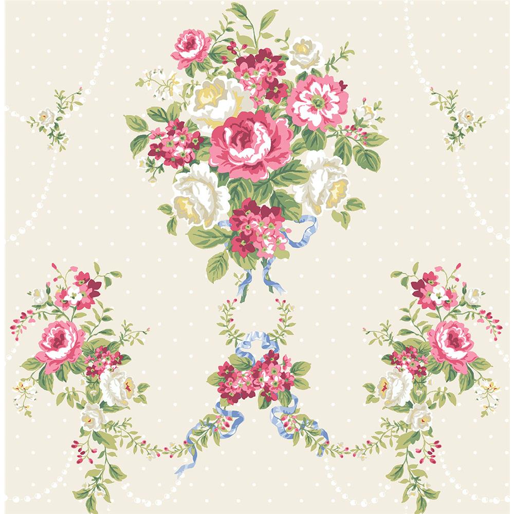 Wallquest HC80411 Mod Chic Floral Bouquets Wallpaper in Pink