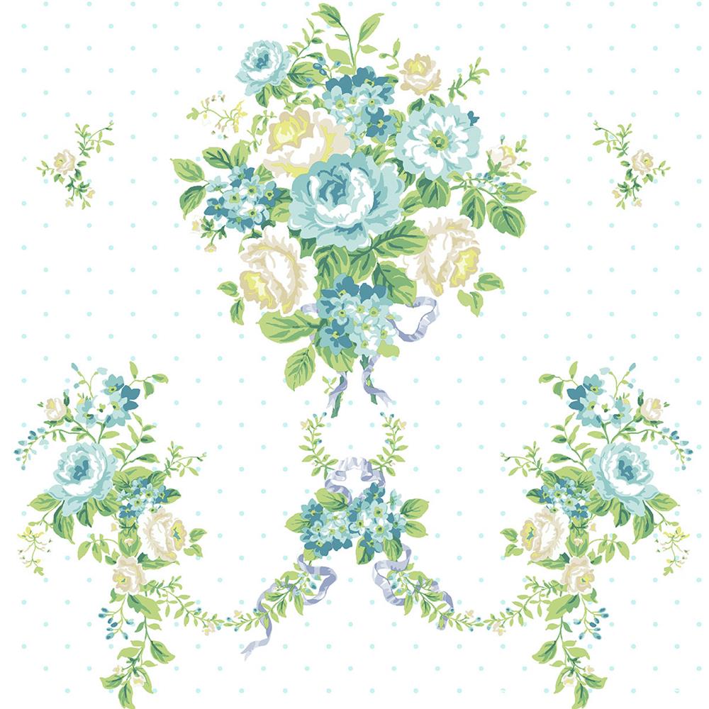 Wallquest HC80414 Mod Chic Floral Bouquets Wallpaper in Blue
