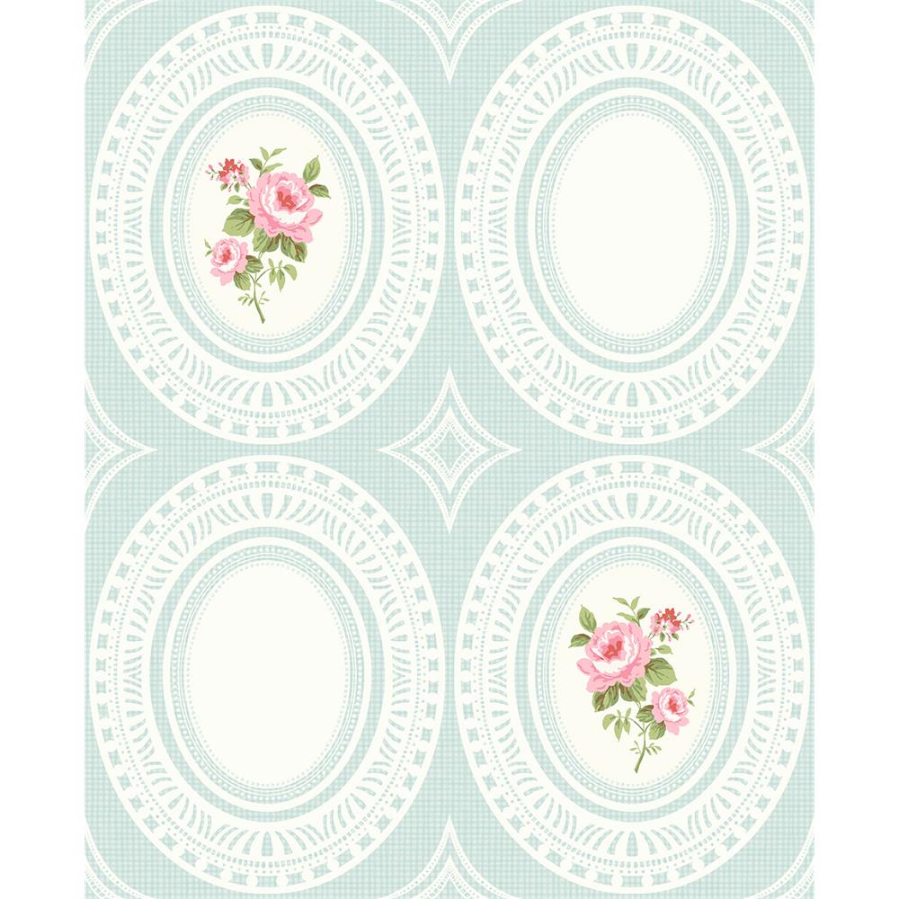 Wallquest HC81901 Mod Chic Rose Cameo Wallpaper in Blue