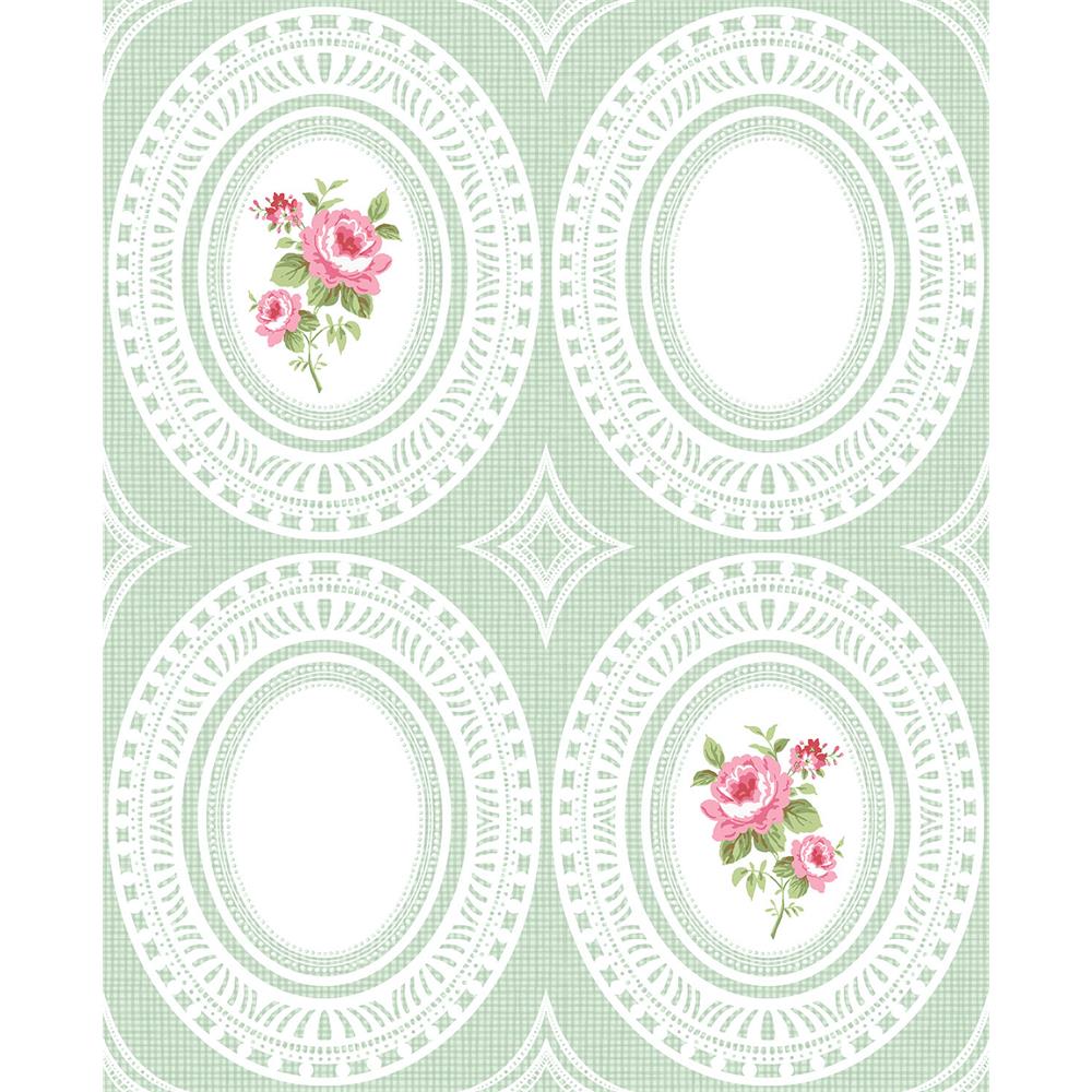 Wallquest HC81904 Mod Chic Rose Cameo Wallpaper in Green
