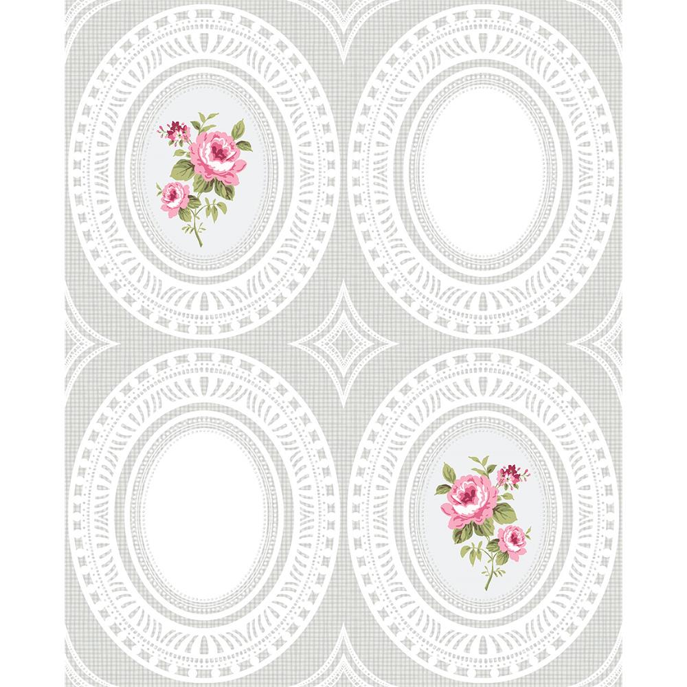 Wallquest HC81908 Mod Chic Rose Cameo Wallpaper in Grey