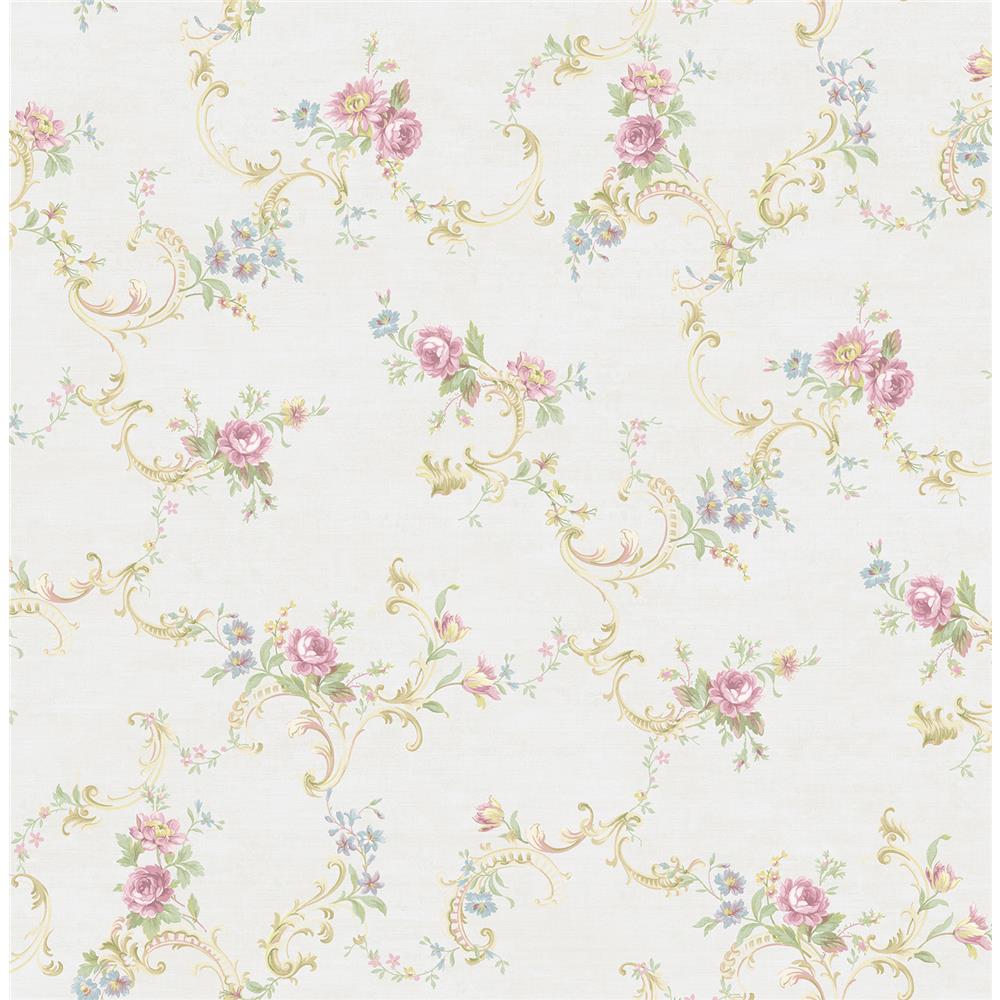 Wallquest MM50401 Bouquet Floral Scroll Wallpaper