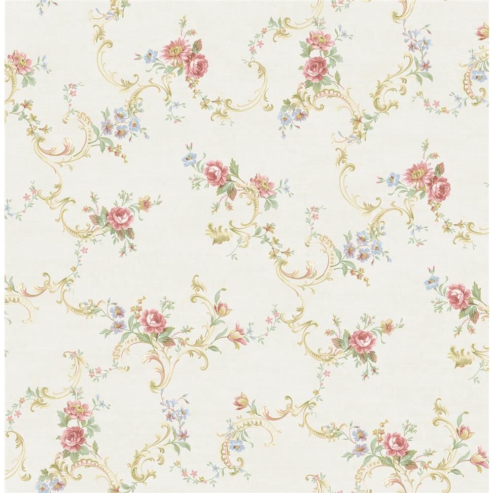 Wallquest MM50403 Bouquet Floral Scroll Wallpaper