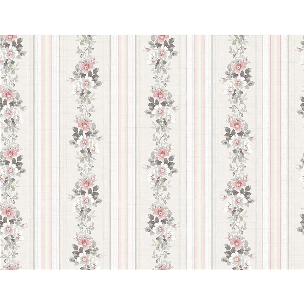 Wallquest MM51500 Bouquet Floral Stripe Wallpaper
