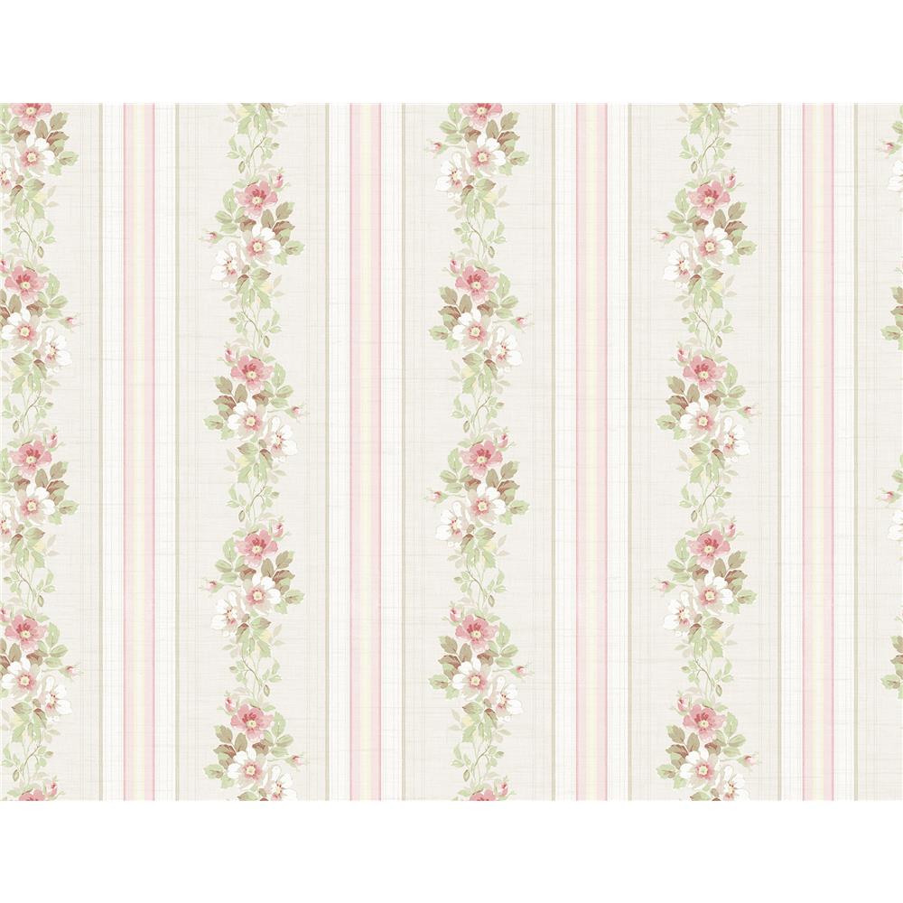 Wallquest MM51501 Bouquet Floral Stripe Wallpaper