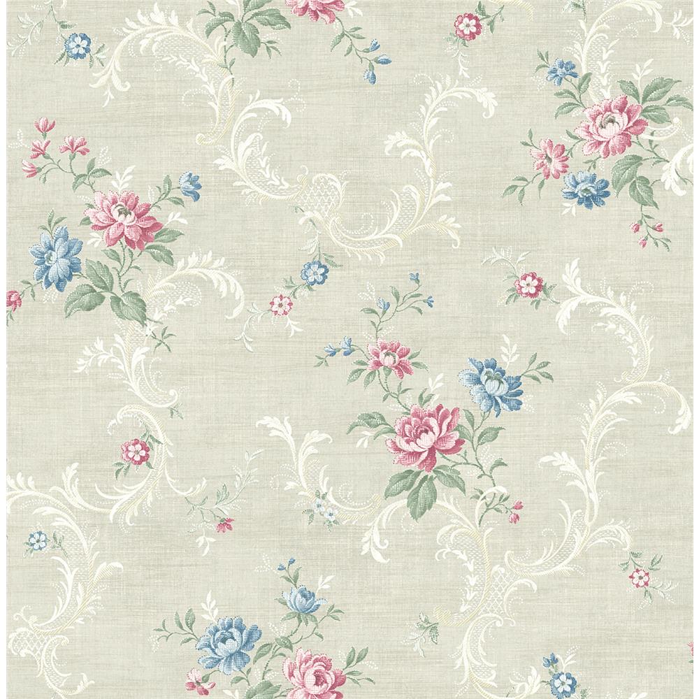 Wallquest MV80101 Vintage Home 2 Tossed Floral Scroll Wallpaper in Grey