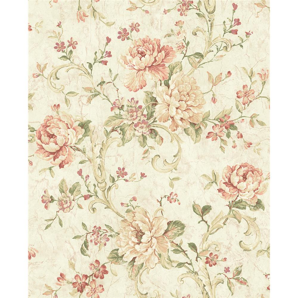 Wallquest MV80401 Vintage Home 2 Floral Scroll Wallpaper in Neutral 