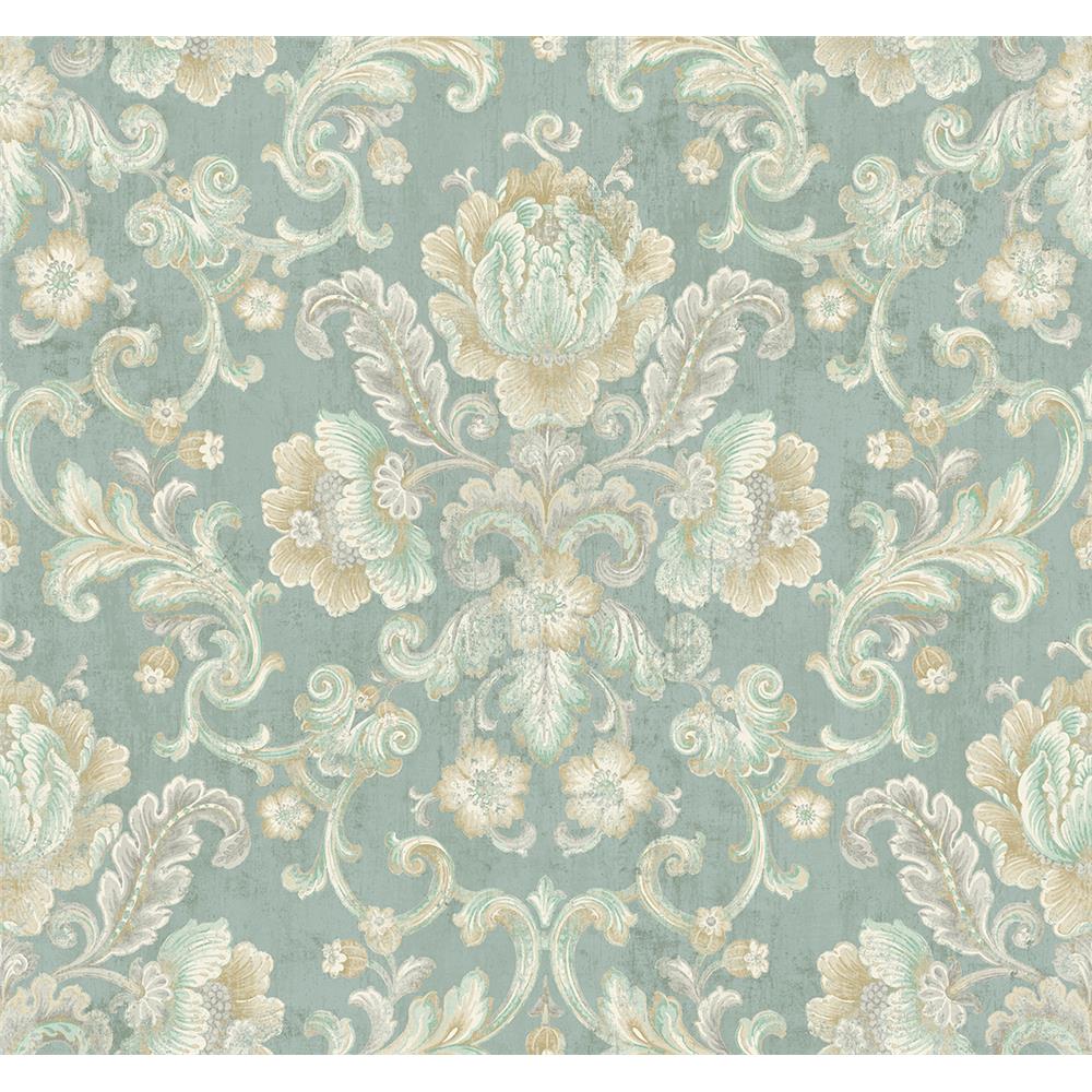 Wallquest MV80904 Vintage Home 2 Floral Cameo Wallpaper in Blue