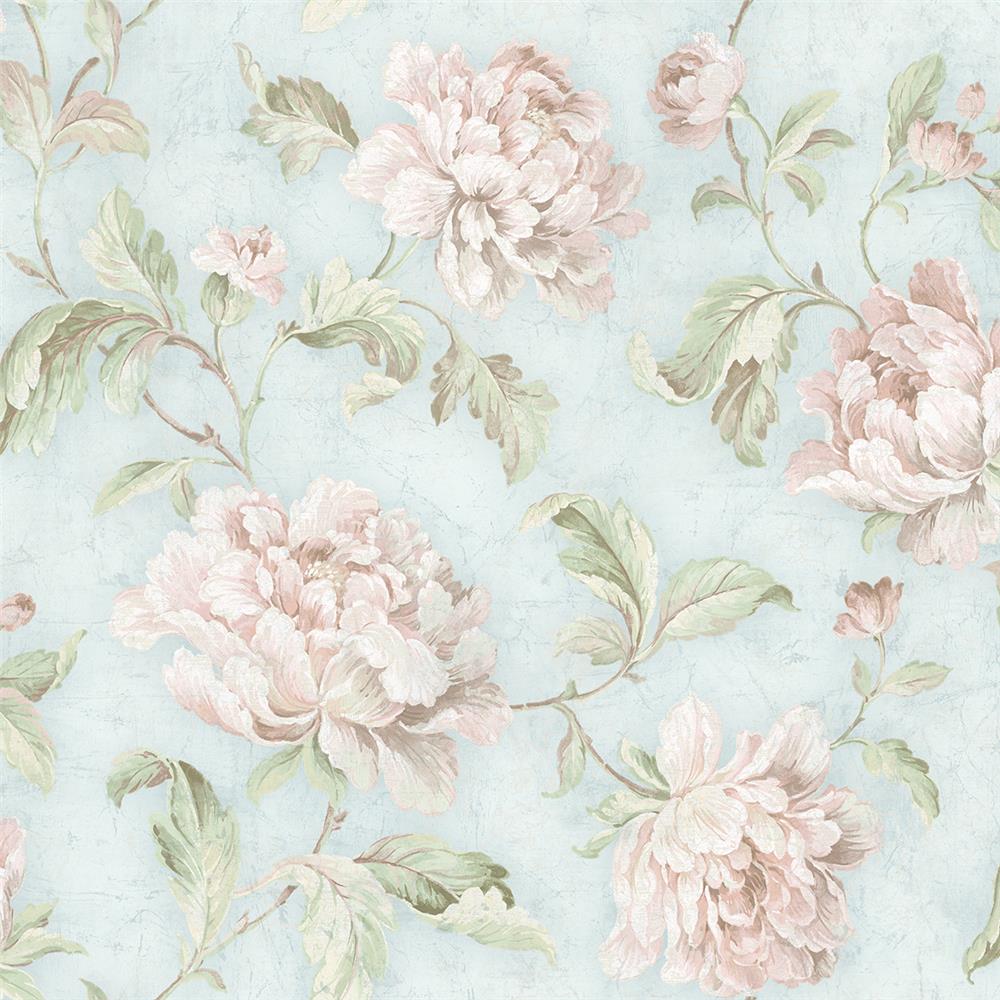 Wallquest MV81501 Vintage Home 2 Floral Trail Wallpaper in Blue